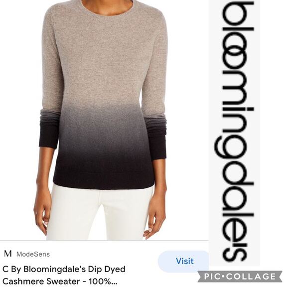 C By Bloomingdale's Dip Dyed Cashmere Asymmetrical Sweater black tan size XS - Picture 1 of 11